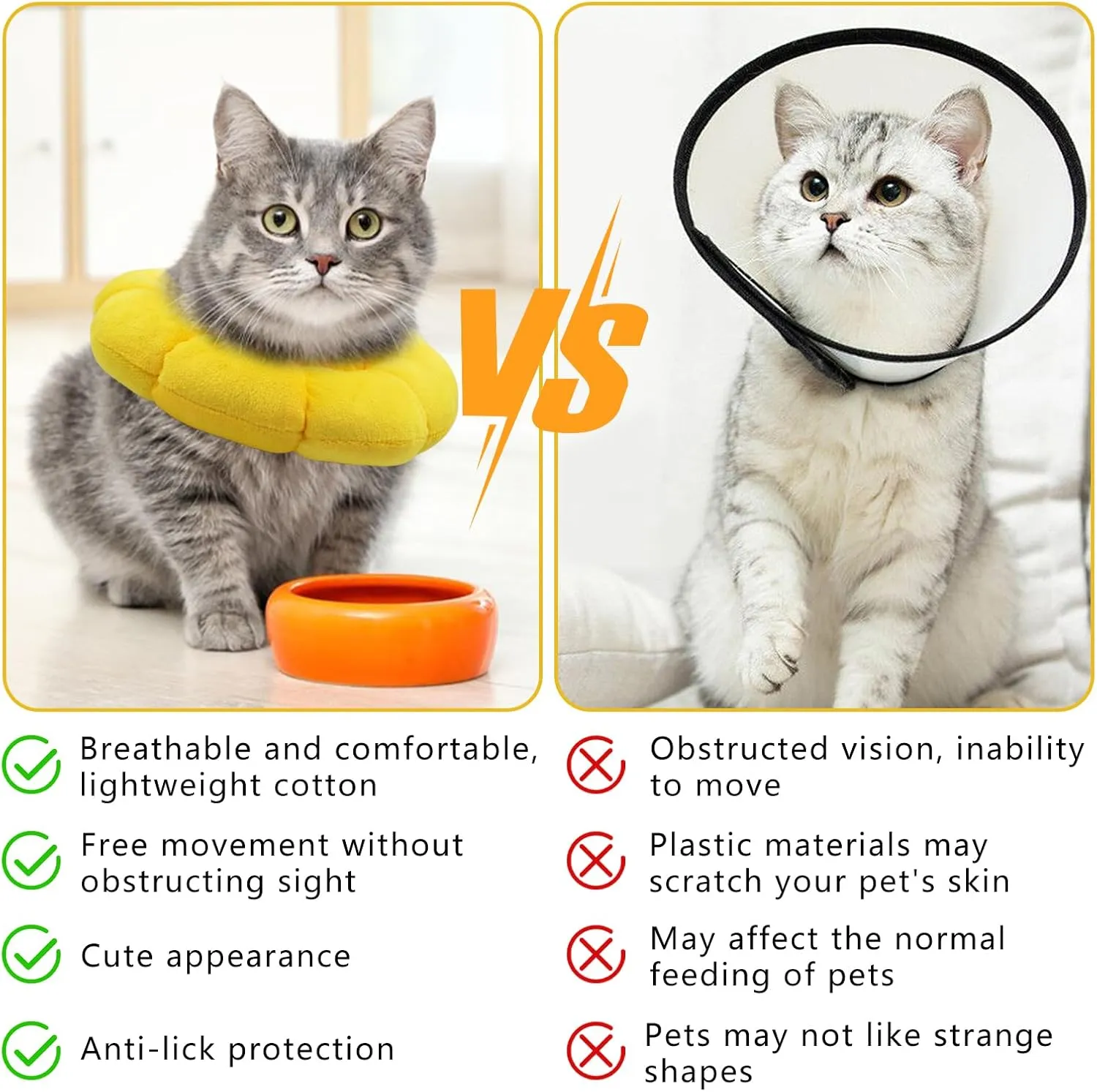 Sunflower Cat Recovery Cone, Adjustable Pet Elizabethan Collar for Cats &Puppy, Soft Cone for Cats After Surgery to Stop Licking, Cat Neck Pillow for Sleeping, Easy to Clean (Yellow, S)