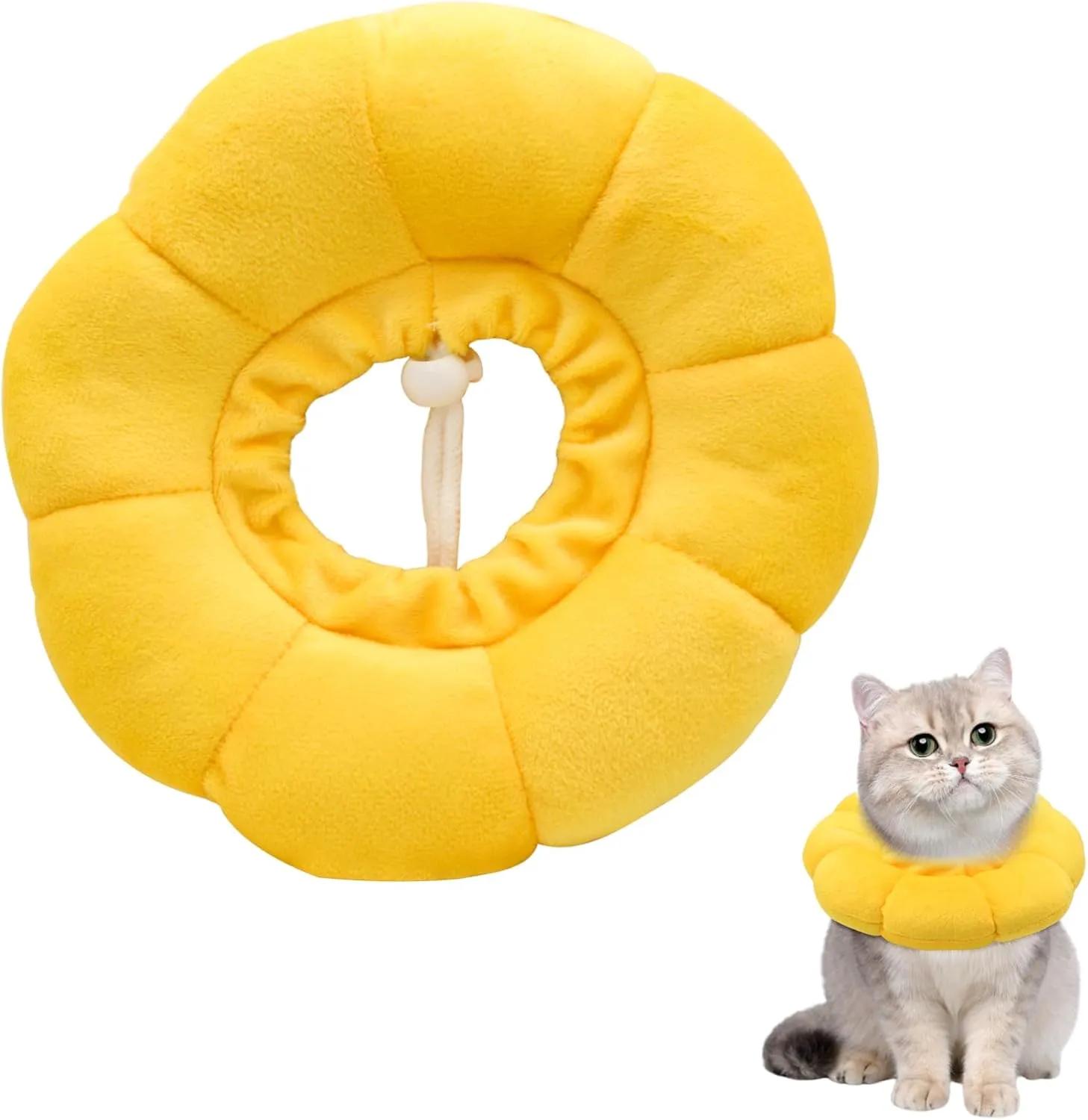 Sunflower Cat Recovery Cone, Adjustable Pet Elizabethan Collar for Cats &Puppy, Soft Cone for Cats After Surgery to Stop Licking, Cat Neck Pillow for Sleeping, Easy to Clean (Yellow, S)
