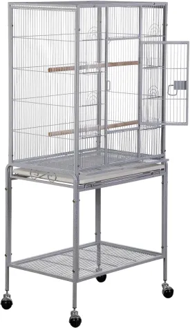 SUPER DEAL 53-Inch Rolling Bird Cage Large Wrought Iron Cage for Cockatiel Sun Conure Parakeet Finch Budgie Lovebird Canary Medium Pet House with Rolling Stand & Storage Shelf, White
