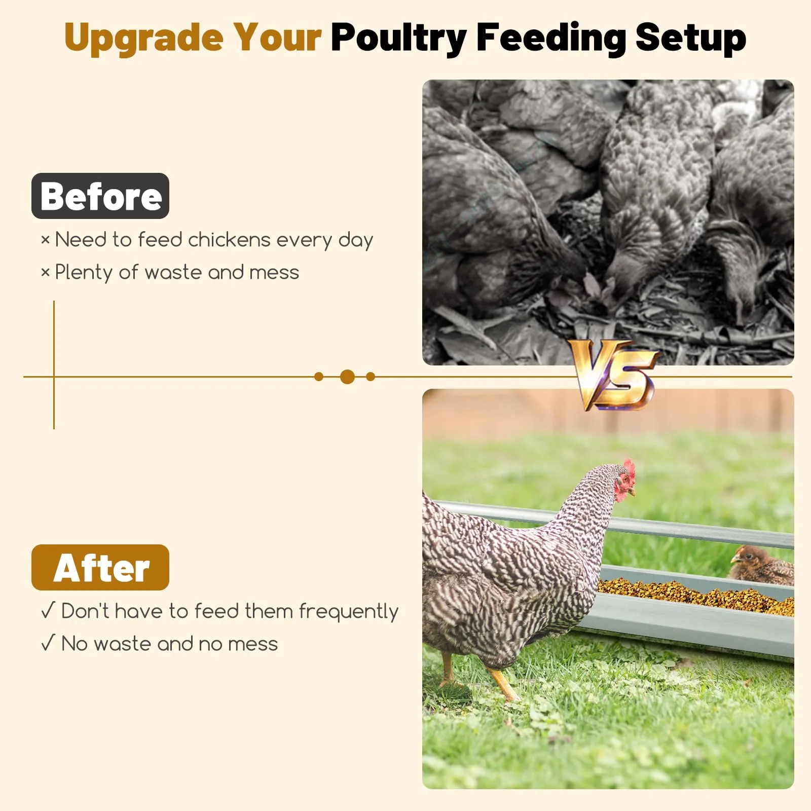 Tangkula Chicken Feeding Trough, 45 Inch Long Heavy Duty Galvanized Steel Coop Feeder with Drainage Holes