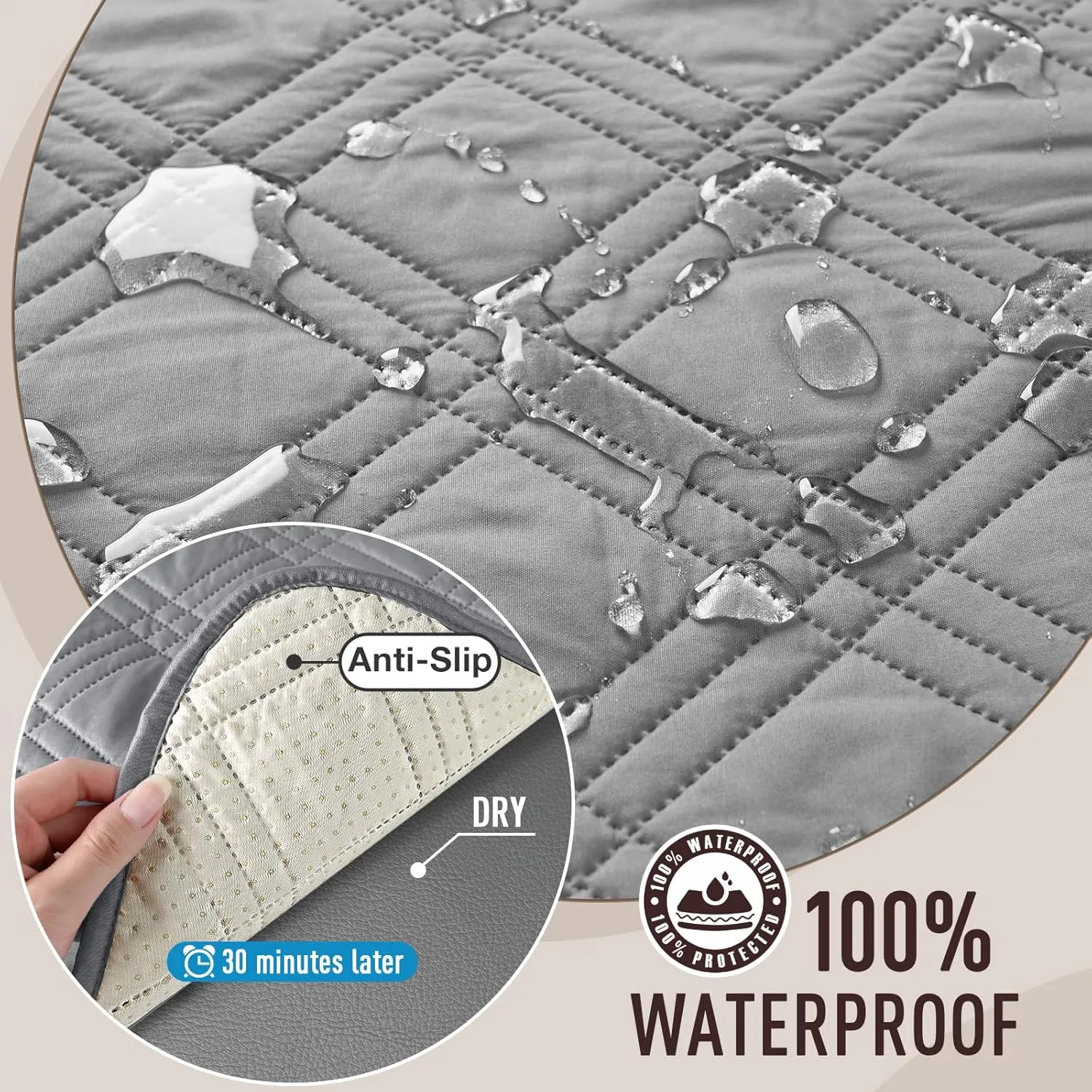 TAOCOCO Waterproof Sofa Covers for Dogs Pets with Non Slip Backing, Couch Seat Covers with Side Pocket for 3 Cushion Couch Washable Dog Couch Cover Protector Sofa Slipcovers(Sofa, Light Gray)
