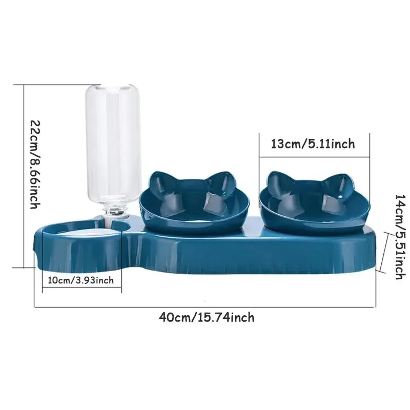 Triple Cat Bowls Pet Feeder with Automatic Water Dispenser