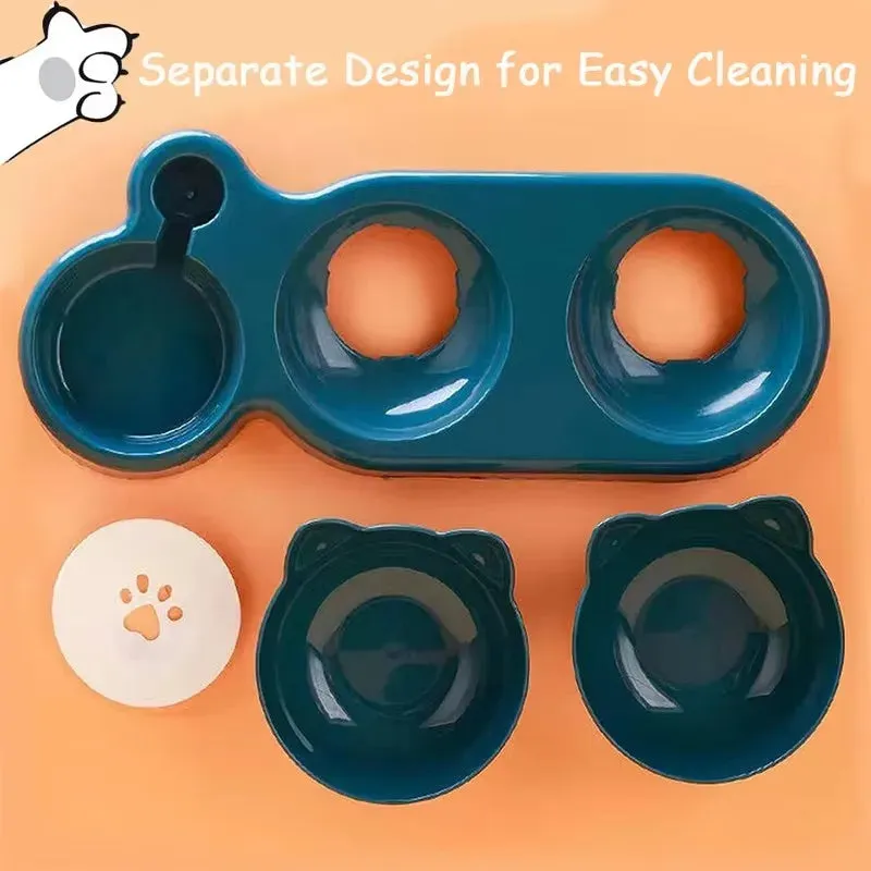 Triple Cat Bowls Pet Feeder with Automatic Water Dispenser