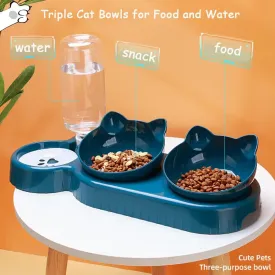 Triple Cat Bowls Pet Feeder with Automatic Water Dispenser
