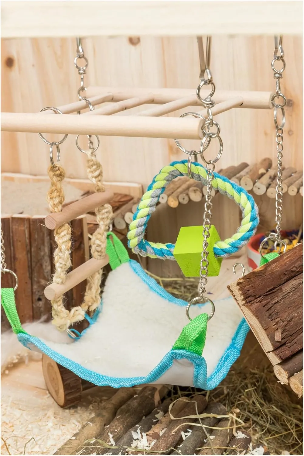 TRIXIE Small Animal Suspension Bridge, Hanging Cage Accessory with Hammock and Climbing Toys - Ladder and Ring, Ideal for Rats, Ferrets, Guinea Pigs, Mice