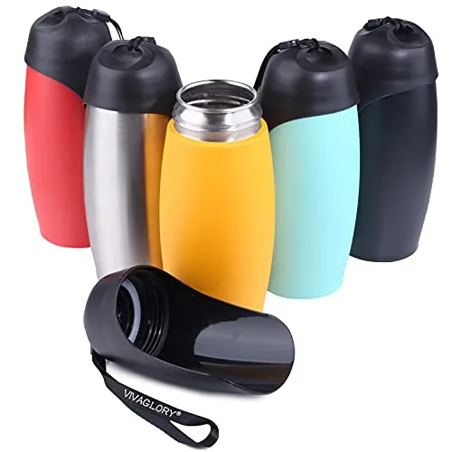 VIVAGLORY Auslaufsichere & tragbare Wasserflasche für Hunde, 750ML Hunde Trinkflasche mit großem Trog, Orange-Gelb