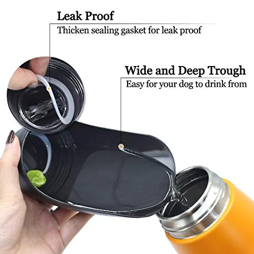 VIVAGLORY Auslaufsichere & tragbare Wasserflasche für Hunde, 750ML Hunde Trinkflasche mit großem Trog, Orange-Gelb