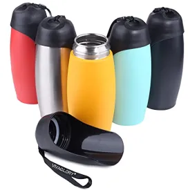 VIVAGLORY Auslaufsichere & tragbare Wasserflasche für Hunde, 750ML Hunde Trinkflasche mit großem Trog, Orange-Gelb