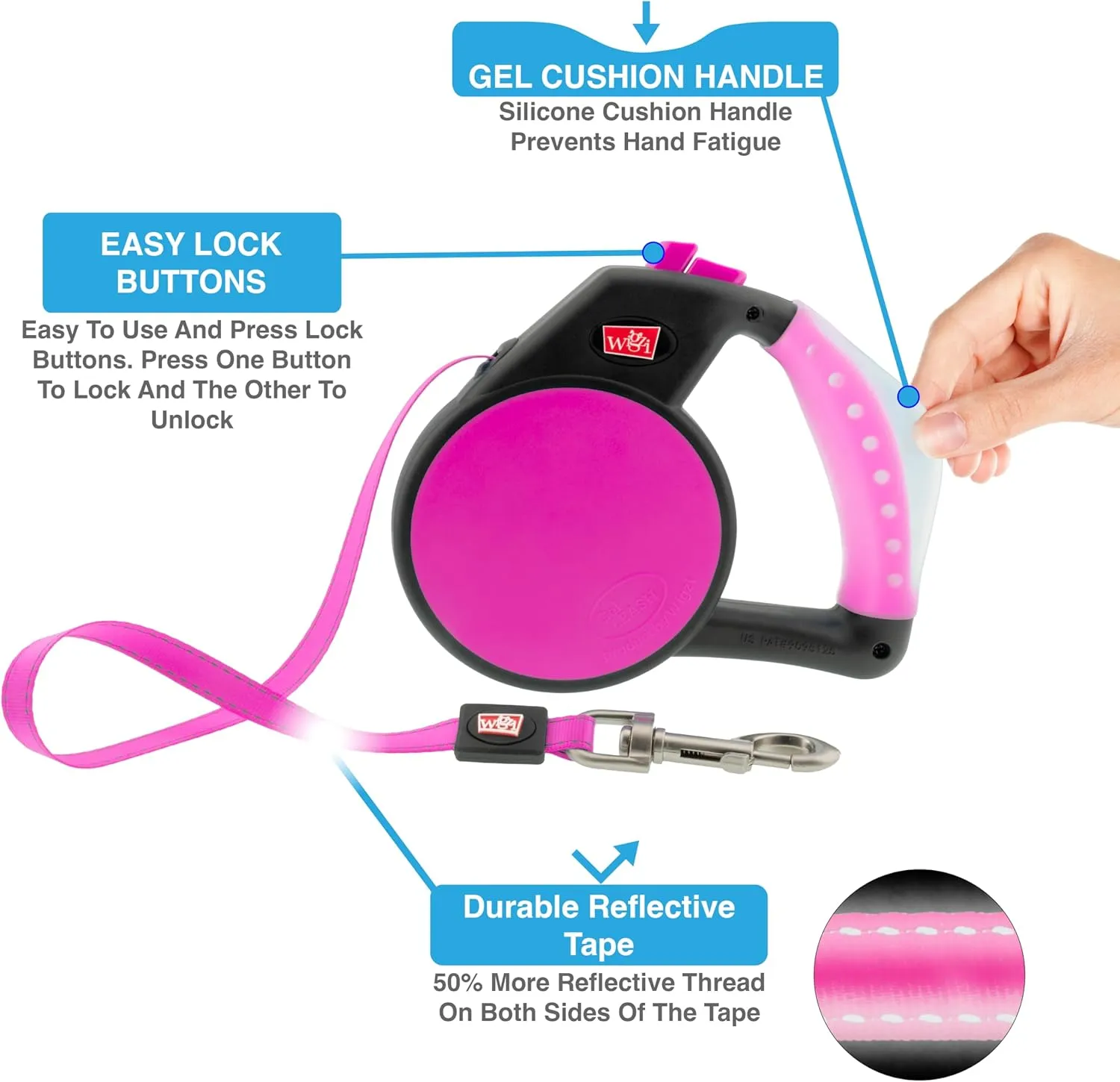 Wigzi 748014 Pink Large Retractable Gel Leash, NA