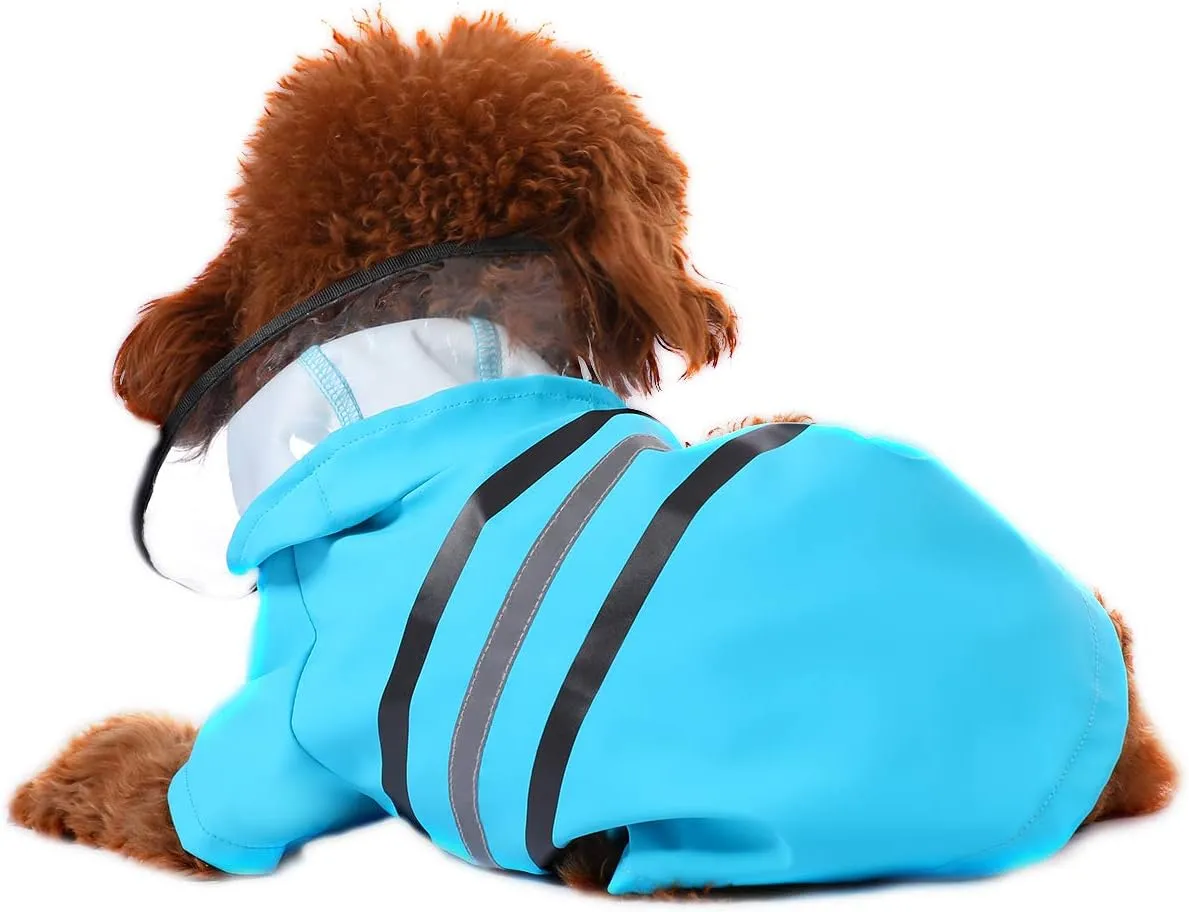 Wizland Reflective Dog Raincoat Dog Rain Jacket with Hood Lightweight Waterproof Rain Coat for Puppies (Blue M)